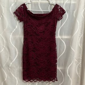Ambiance Burgundy Floral Lace Mini Dress, Size Medium